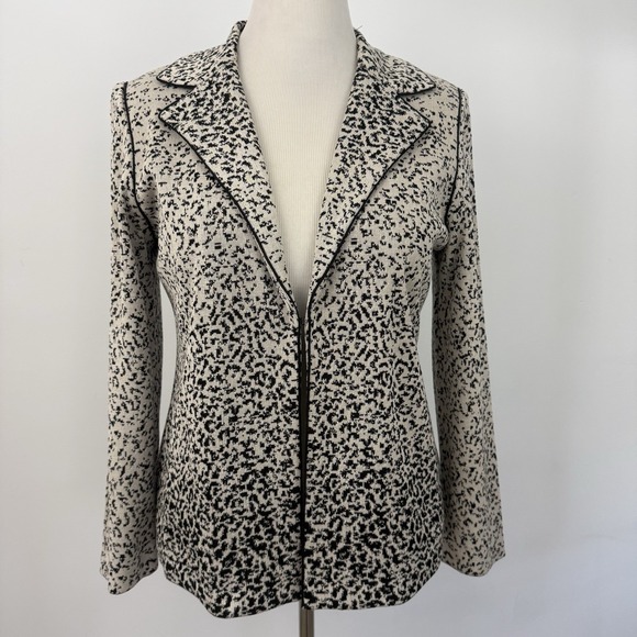 MING WANG Knit Blazer Jacket Womens Medium Animal Print Cheetah Old Money Chic - Picture 4 of 16